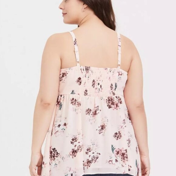 725-30 Torrid Blush Pink Floral Chiffon Sharkbite Tunic Cami Size 2 18/20 - Picture 7 of 14